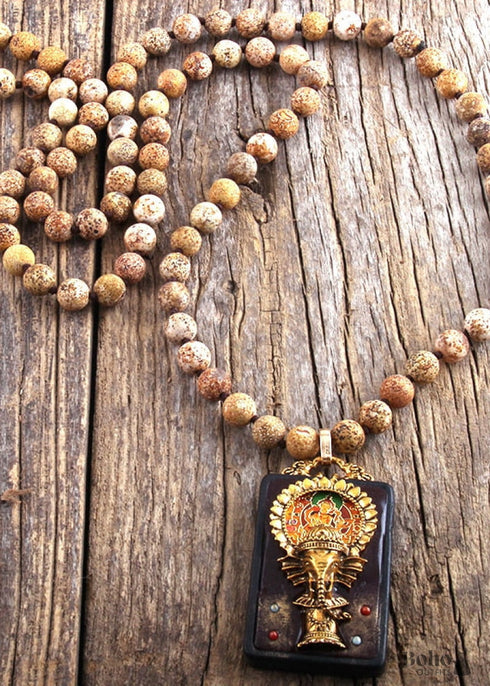 Boho Necklace, RH Precious Lava Stone, Ganesha Buddha